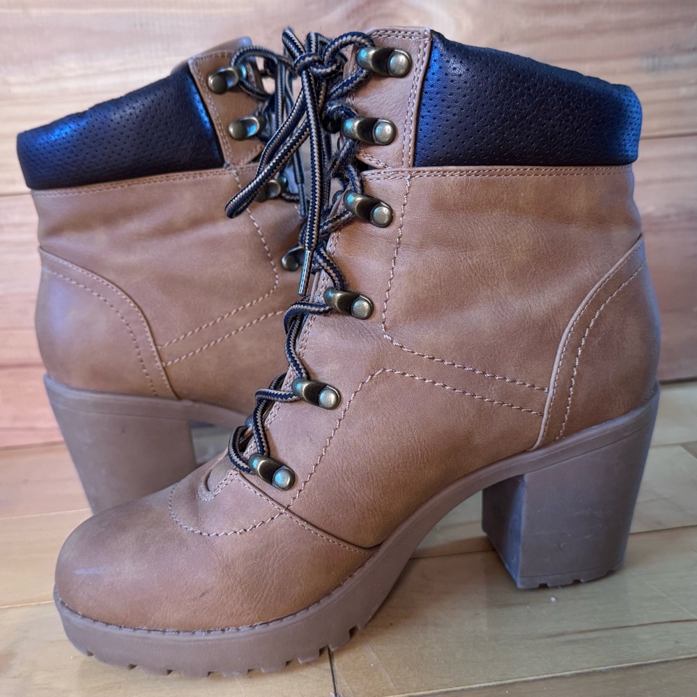 Call It Spring Vegan Lace-Up Ankle Boots, Tan, Size 7.5